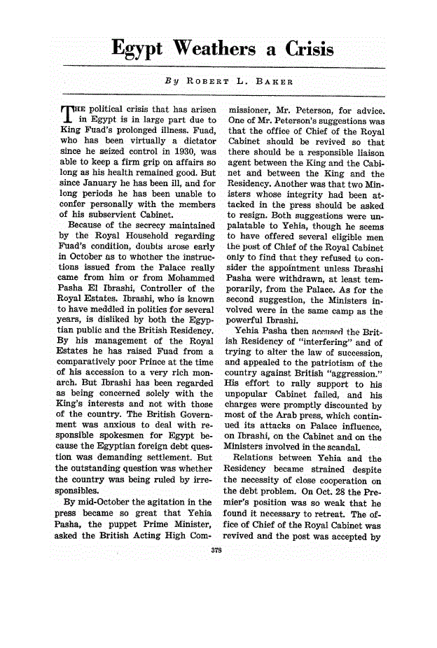 First page of Egypt Weathers a Crisis
