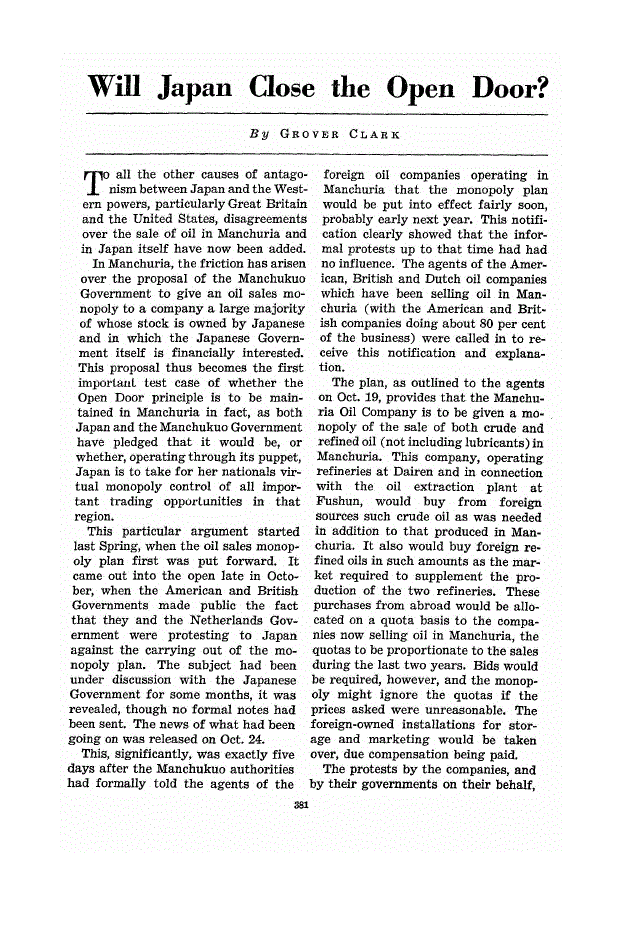 First page of Will Japan Close the Open Door?