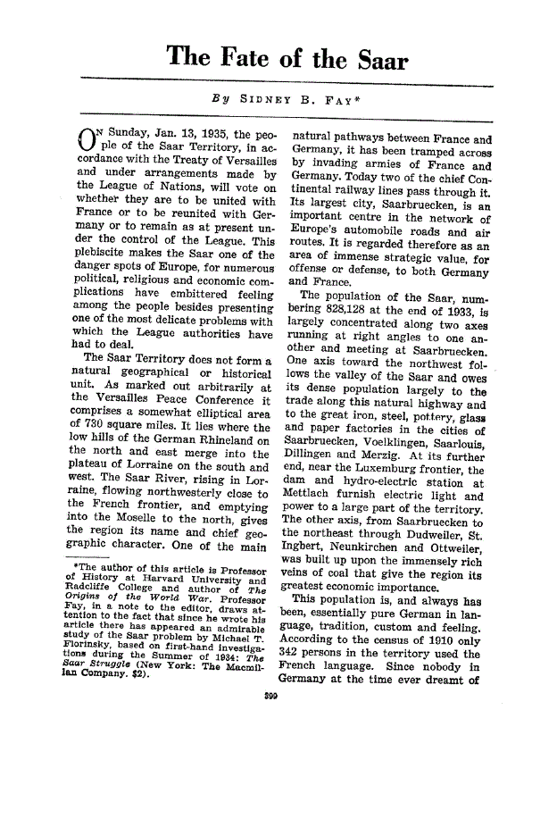 First page of The Fate of the Saar