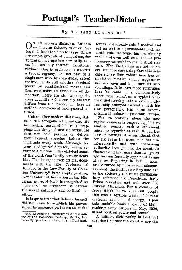 First page of Portugal’s Teacher-Dictator