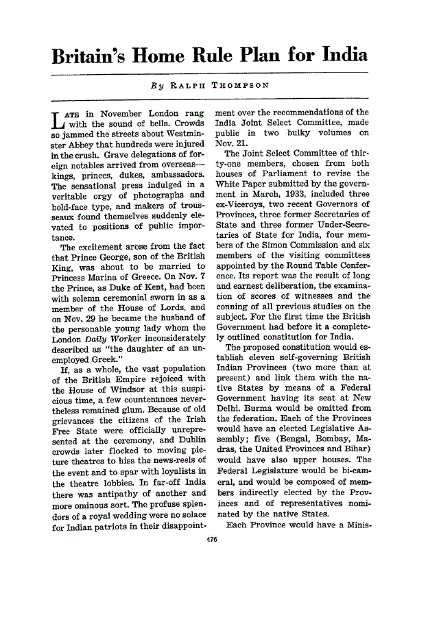 First page of Britain’s Home Rule Plan for India