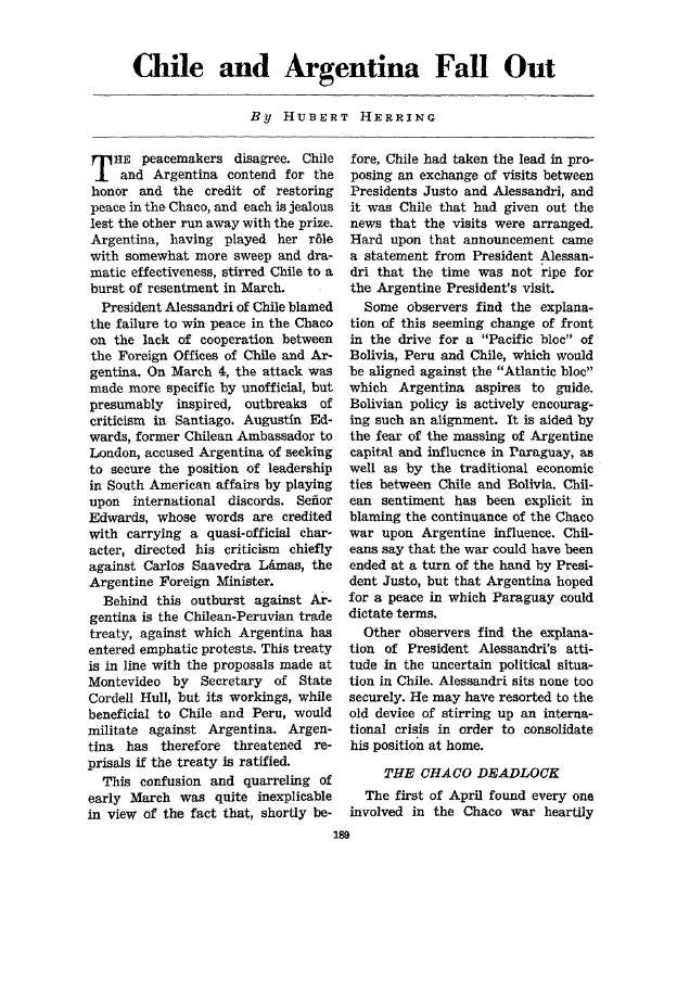 First page of Chile and Argentina Fall Out