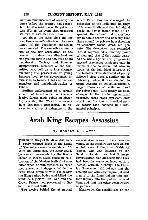 First page of Arab King Escapes Assassins