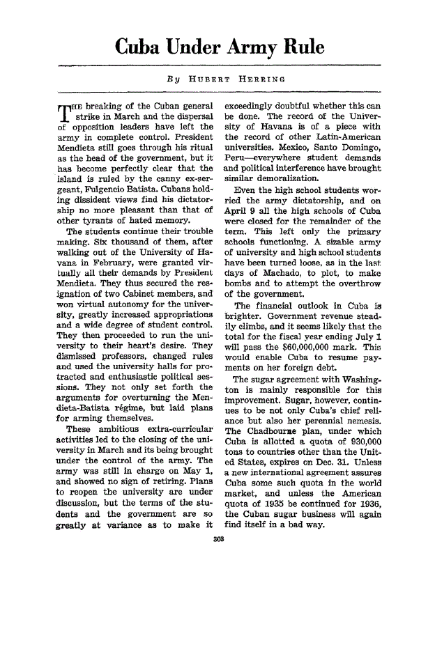 First page of Cuba Under Army Rule