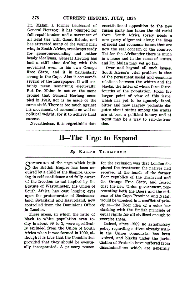First page of South Africa Becomes a Nation II—The Urge to Expand
