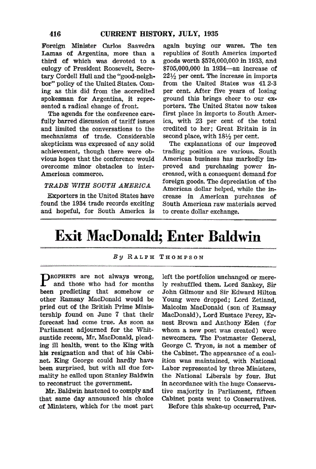First page of Exit MacDonald; Enter Baldwin