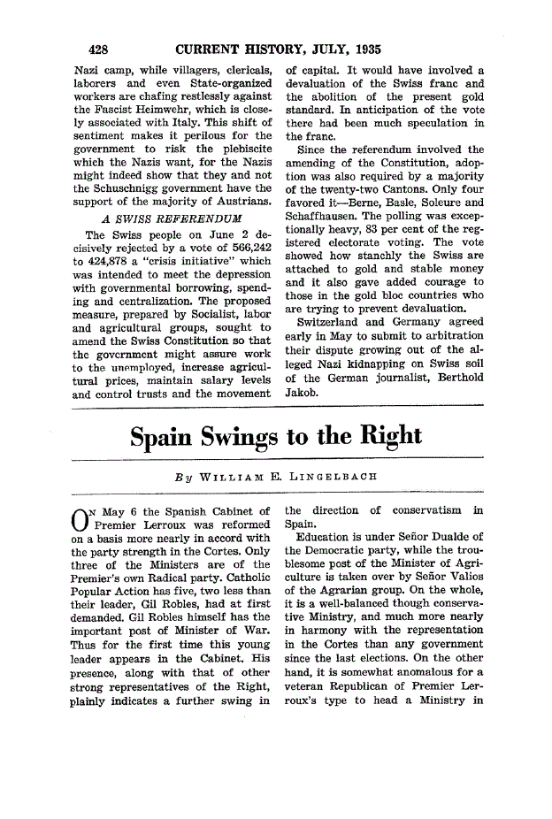 First page of Spain Swings to the Right