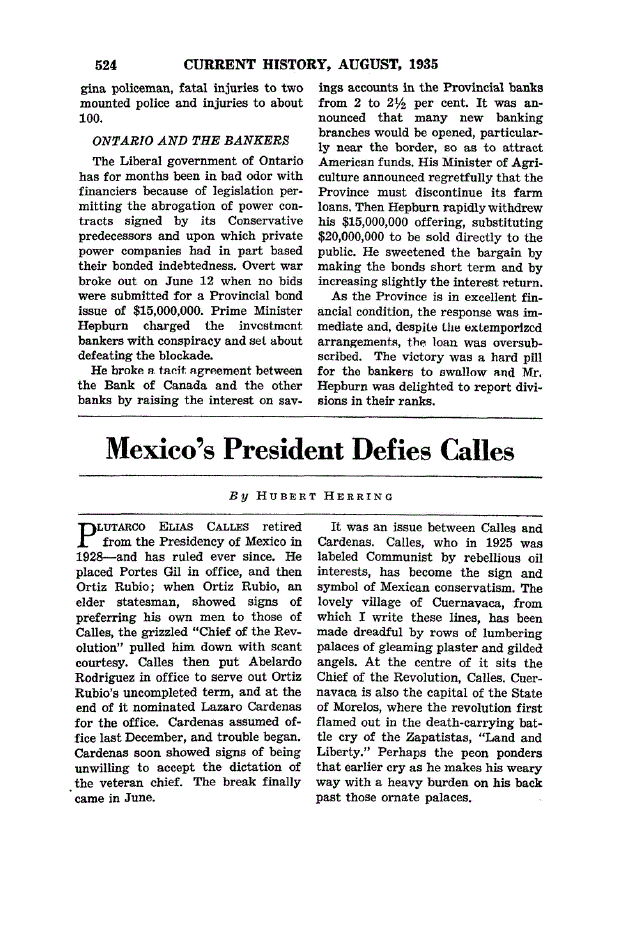 First page of Mexico’s President Defies Calles