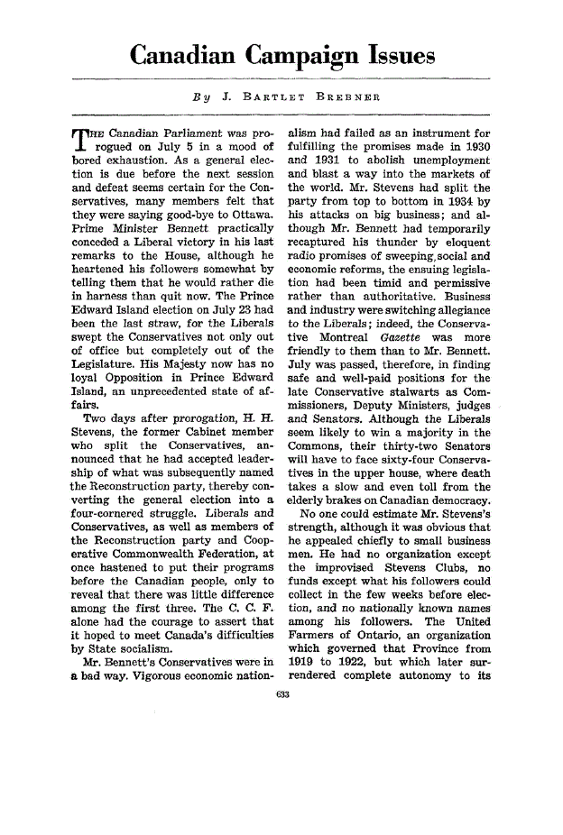 First page of Canadian Campaign Issues
