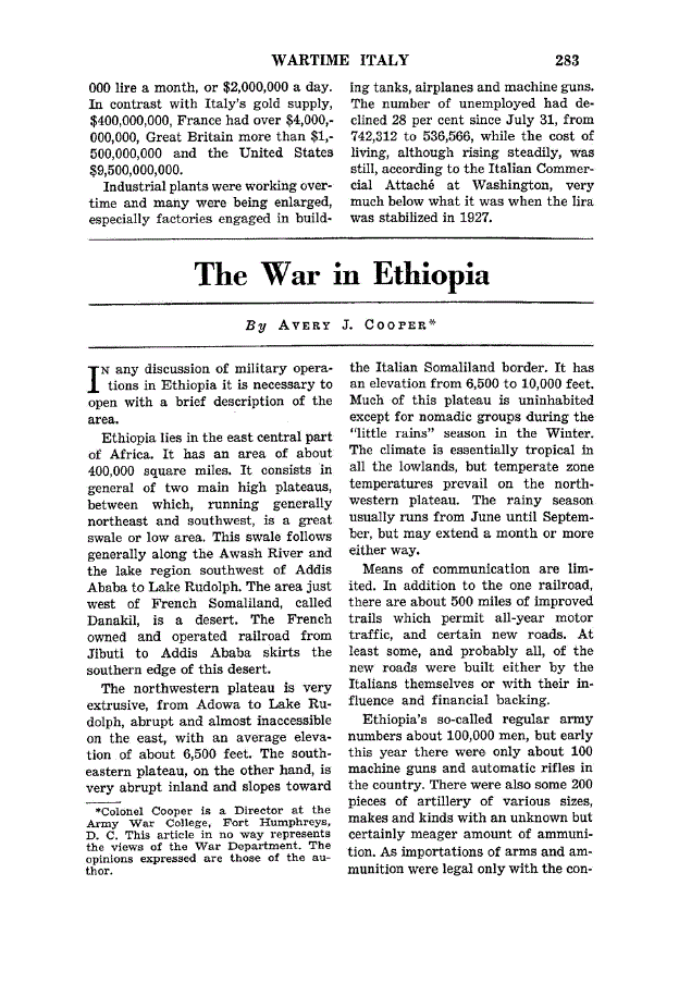 First page of The War in Ethiopia