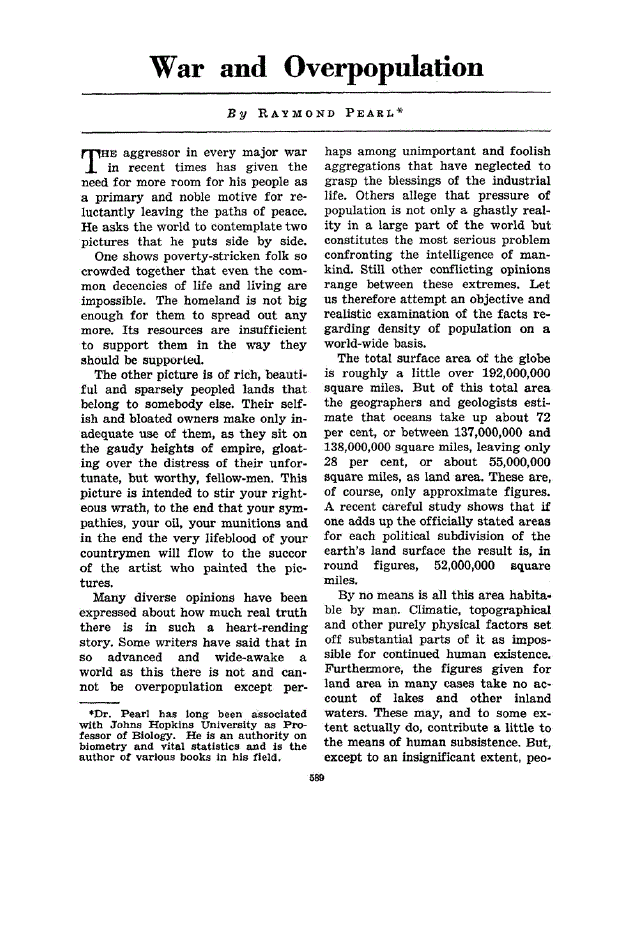 First page of War and Overpopulation