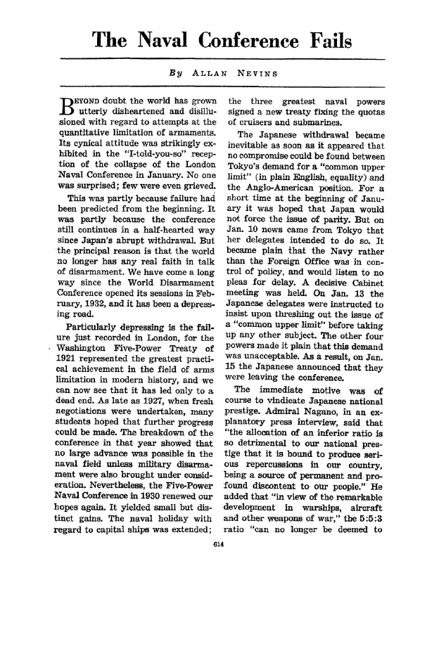 First page of The Naval Conference Fails