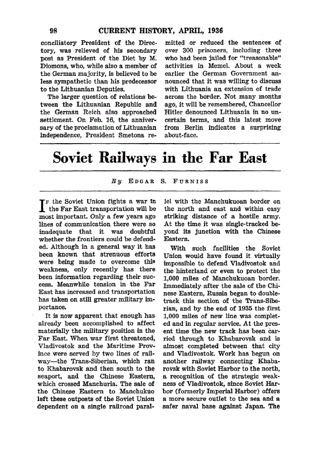 First page of Soviet Railways in the Far East