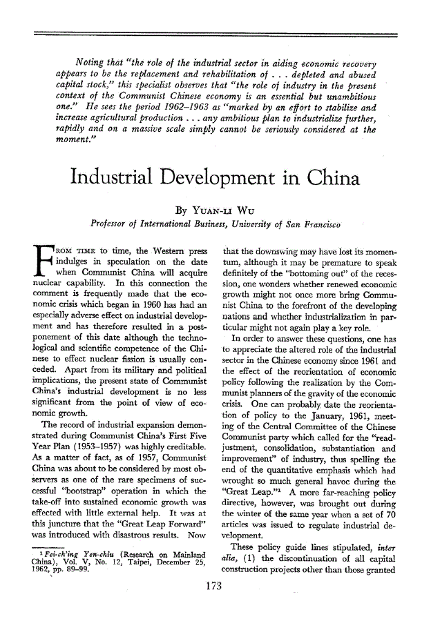 First page of Industrial Development in China