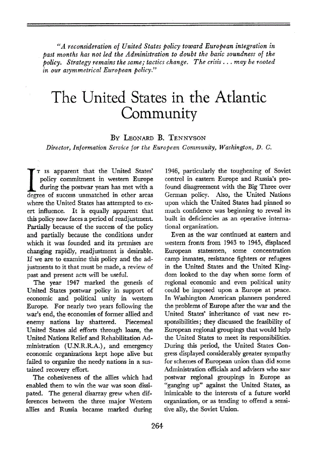 First page of The United States in the Atlantic Community