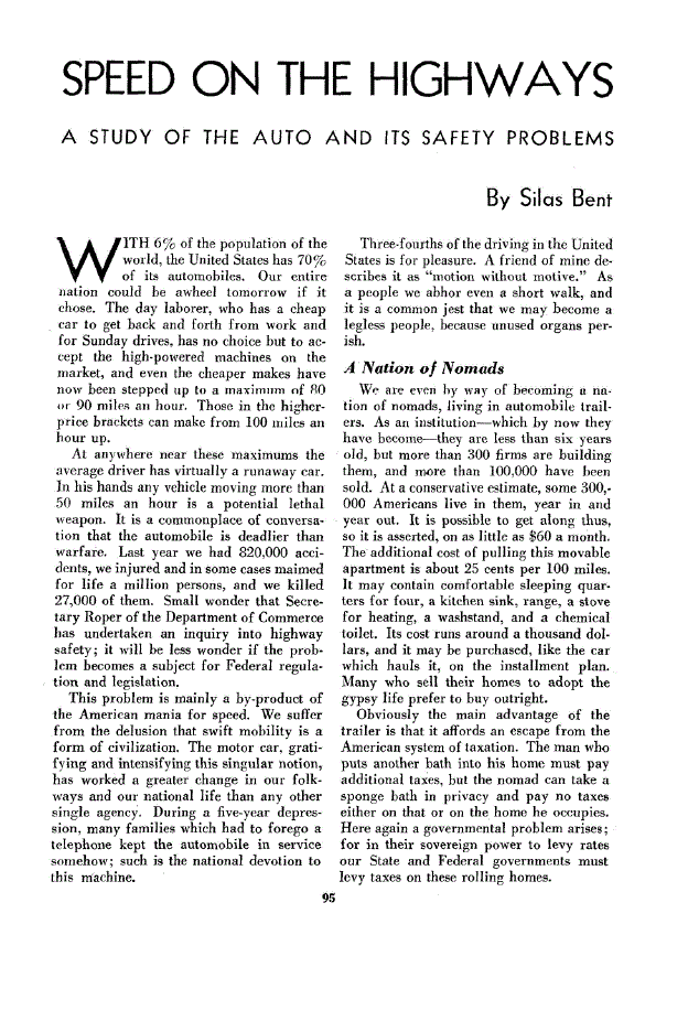 First page of Speed On the Highways a Study of the Auto and its Safety Problems