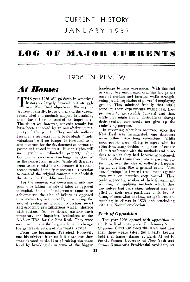 First page of Log Of Major Currents