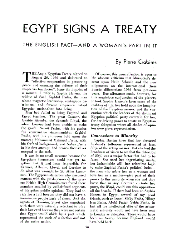 First page of Egypt Signs a Treaty