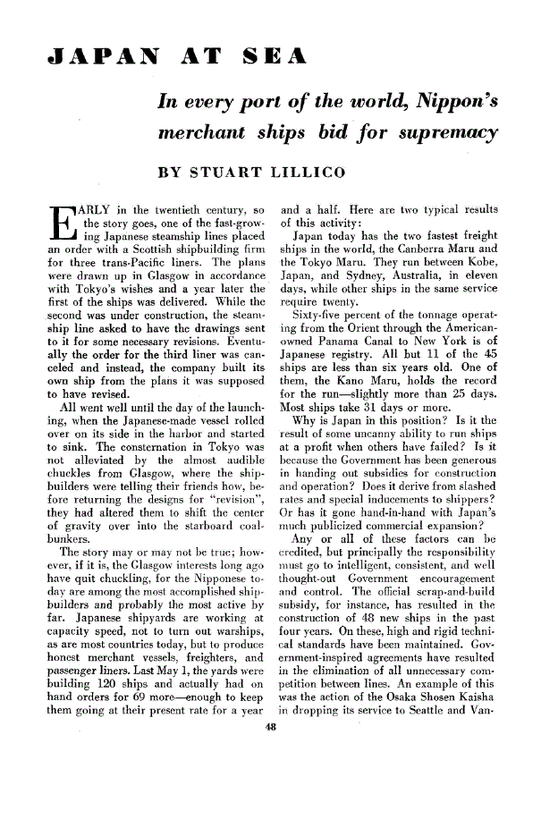 First page of Japan at Sea<subtitle>In every port of the world, Nippon’s merchant ships bid for supremacy</subtitle>