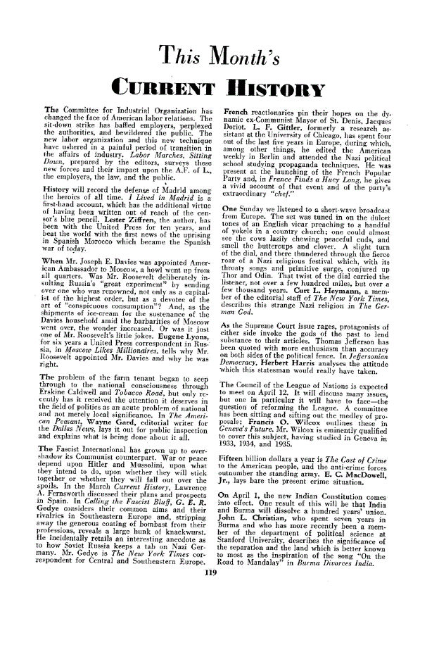 First page of This Month’s Current History