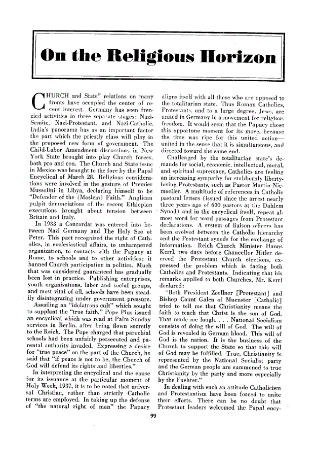 First page of On the Religious Horizon
