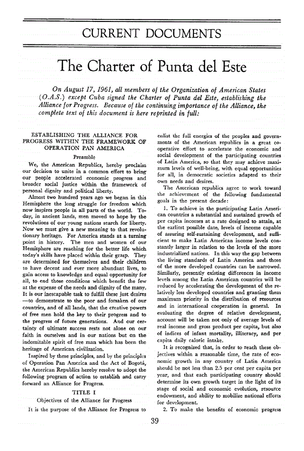 First page of The Charter of Punta del Este
