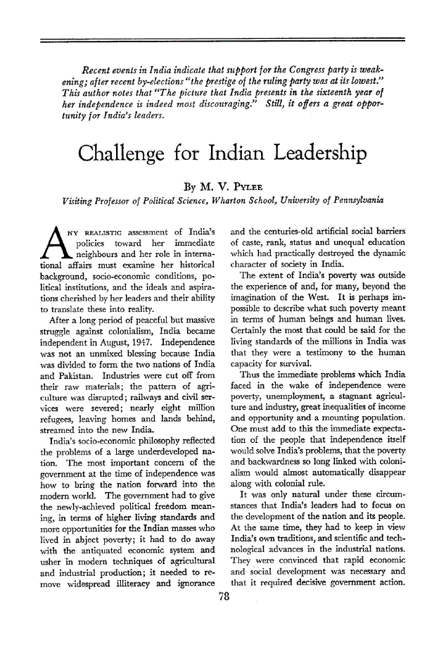 First page of Challenge for Indian Leadership