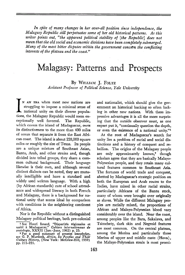 First page of Malagasy<subtitle>Patterns and Prospects</subtitle>