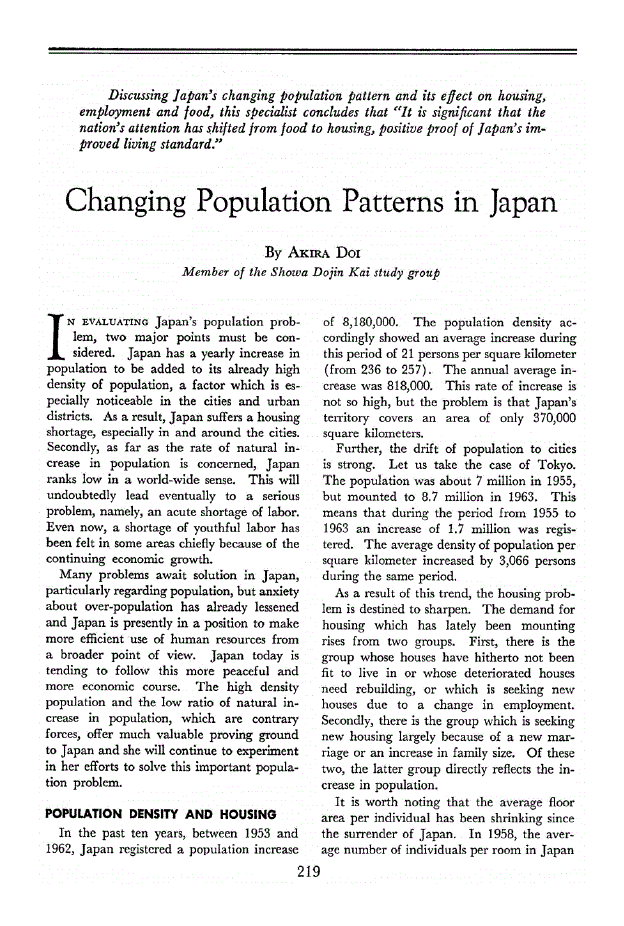 First page of Changing Population Patterns in Japan