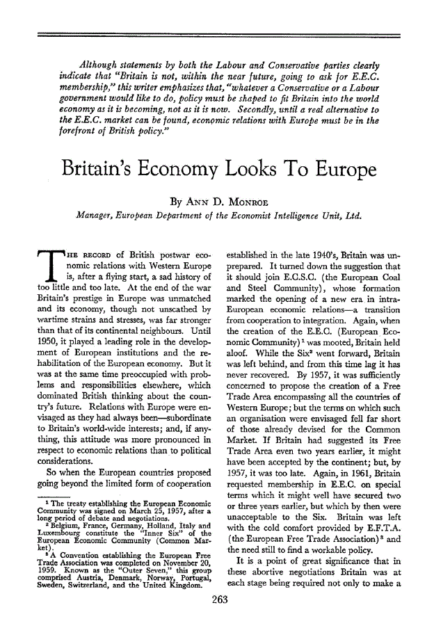 First page of Britain’s Economy Looks To Europe
