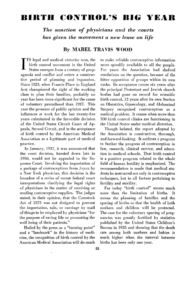 First page of Birth Control’s Big Year<subtitle>The sanction of physicians and the courts has given the movement a new lease on life</subtitle>