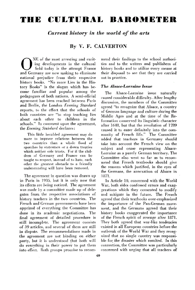 First page of The Cultural Barometer<subtitle>Current history in the world of the arts</subtitle>