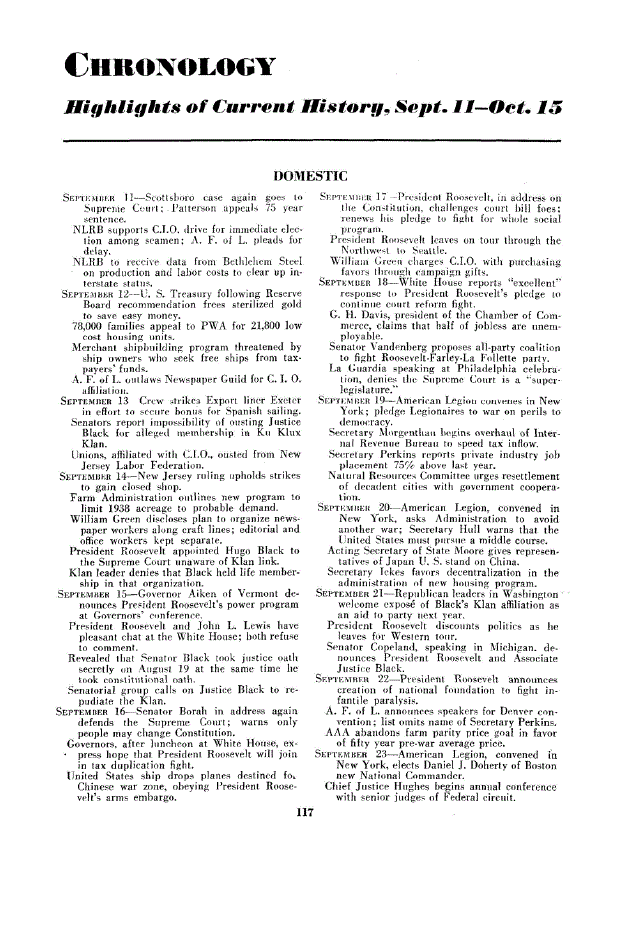 First page of Chronology<subtitle>Highlights of Current History, Sept. 11–Oct. 15</subtitle>