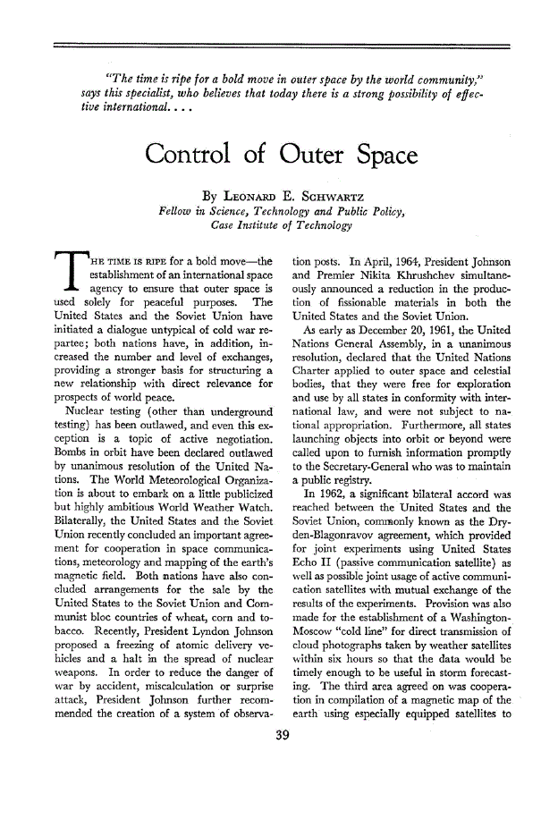 First page of Control of Outer Space