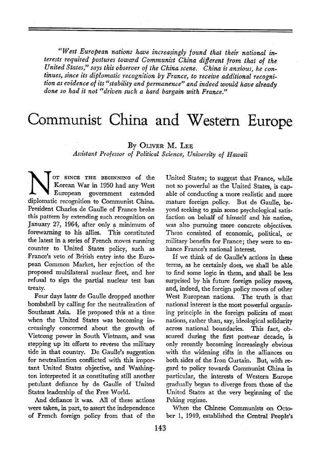 First page of Communist China and Western Europe