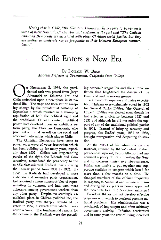 First page of Chile Enters a New Era