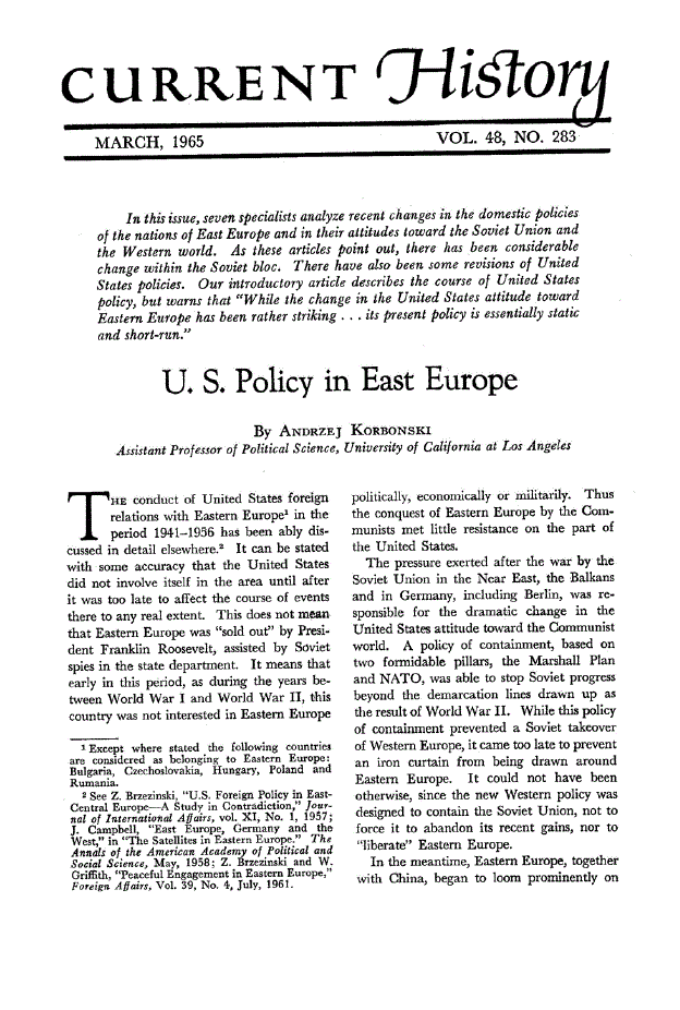 First page of U. S. Policy in East Europe