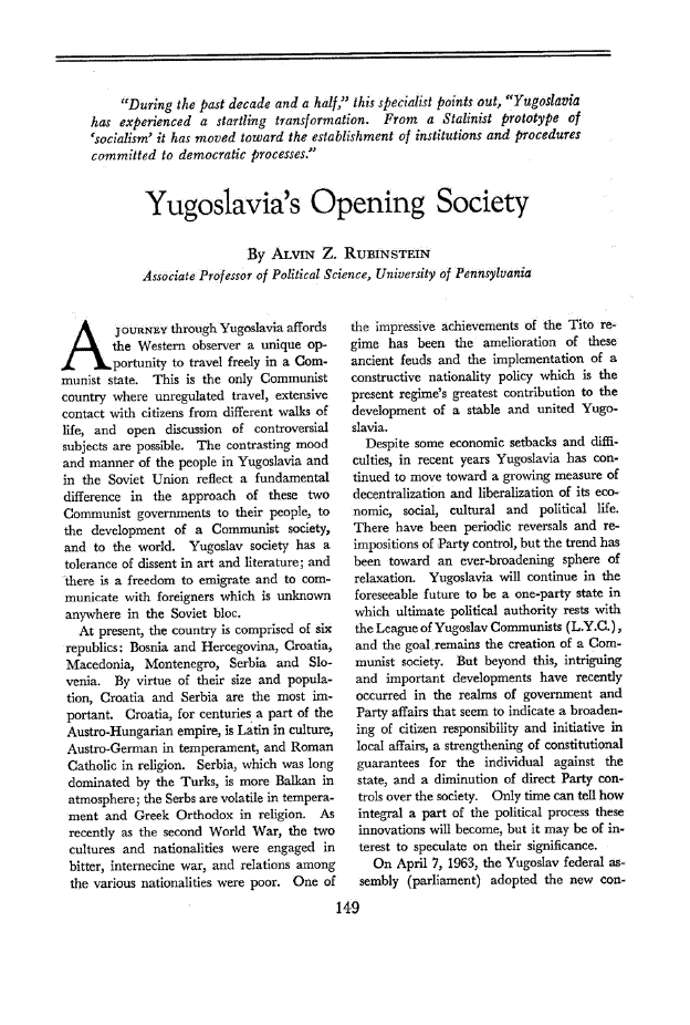 First page of Yugoslavia’s Opening Society