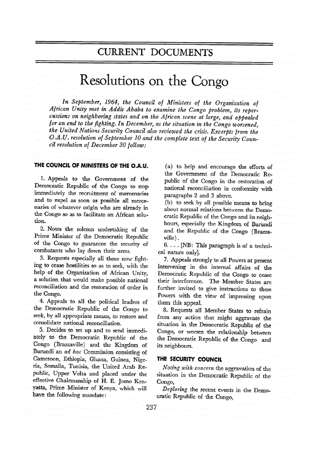 First page of Resolutions on the Congo
