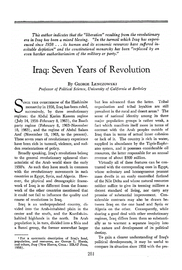 First page of Iraq<subtitle>Seven Years of Revolution</subtitle>