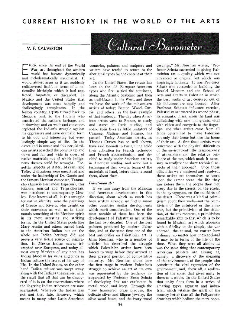 First page of Caltural Barometer Current History in the World of the Arts