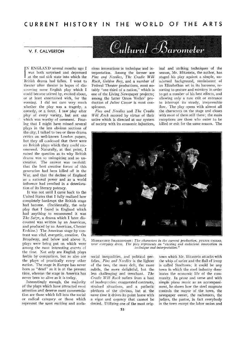 First page of Current History in the World of the Arts Cultural Barometer