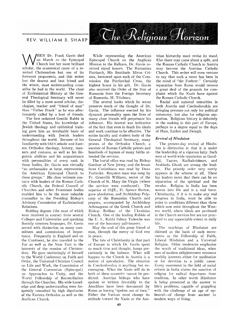 First page of The Religious Horizon