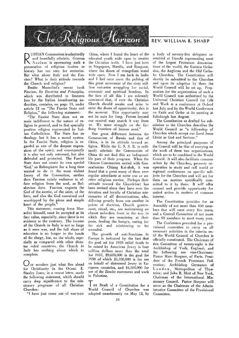 First page of The Religious Horizon