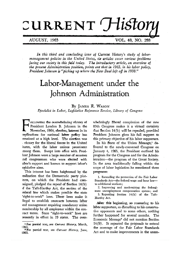 First page of Labor-Management under the Johnson Administration