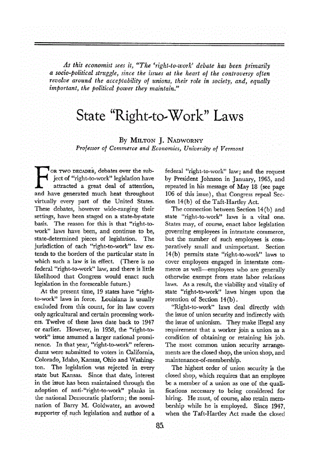 First page of State “Right-to-Work” Laws