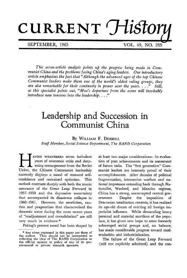 First page of Leadership and Succession in Communist China