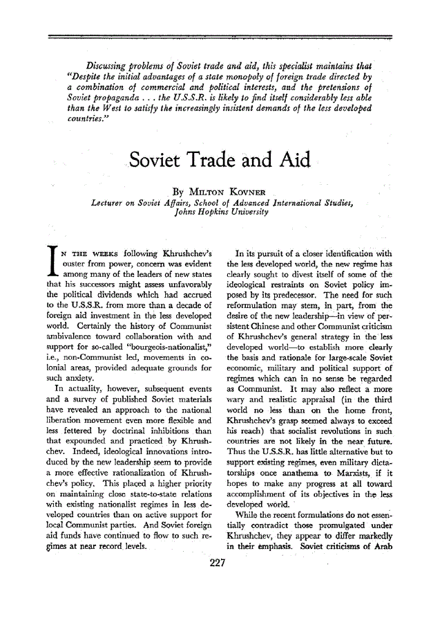 First page of Soviet Trade and Aid