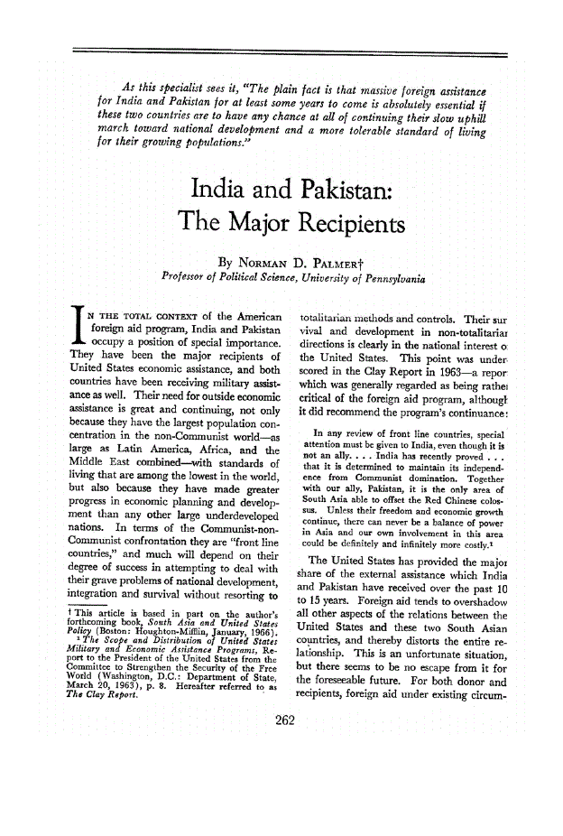 First page of India and Pakistan<subtitle>The Major Recipients</subtitle>