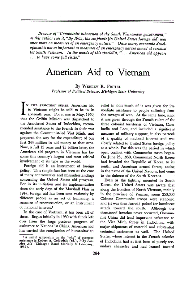 First page of American Aid to Vietnam